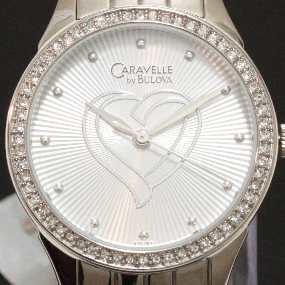 Caravelle Ladies Crystal Bezel Watch By Bulova Silver Tone Silver Heart Dial 32 - Picture 12 of 13
